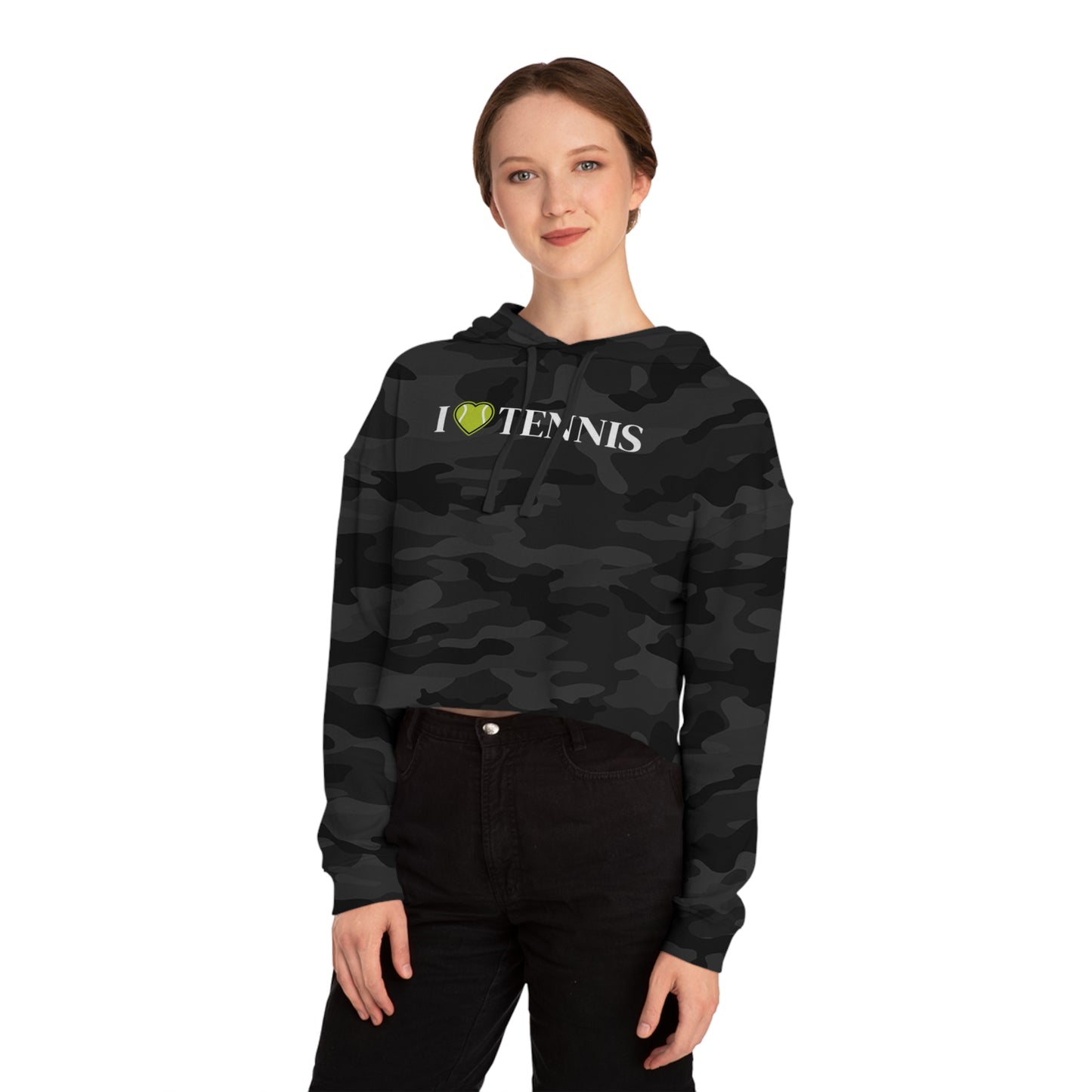 I Love Tennis Womens Cropped Hooded Sweatshirt