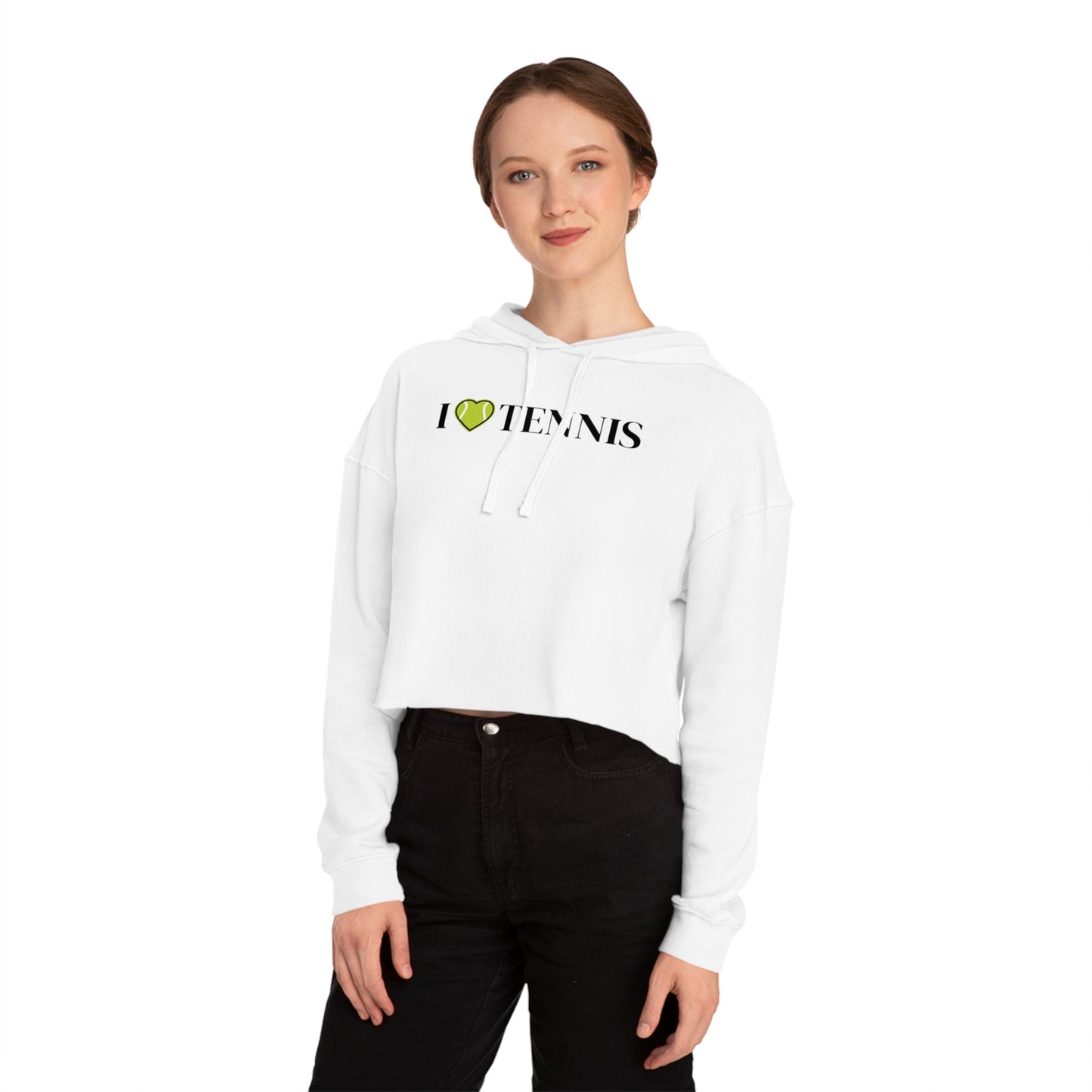 I Love Tennis Womens Cropped Hooded Sweatshirt