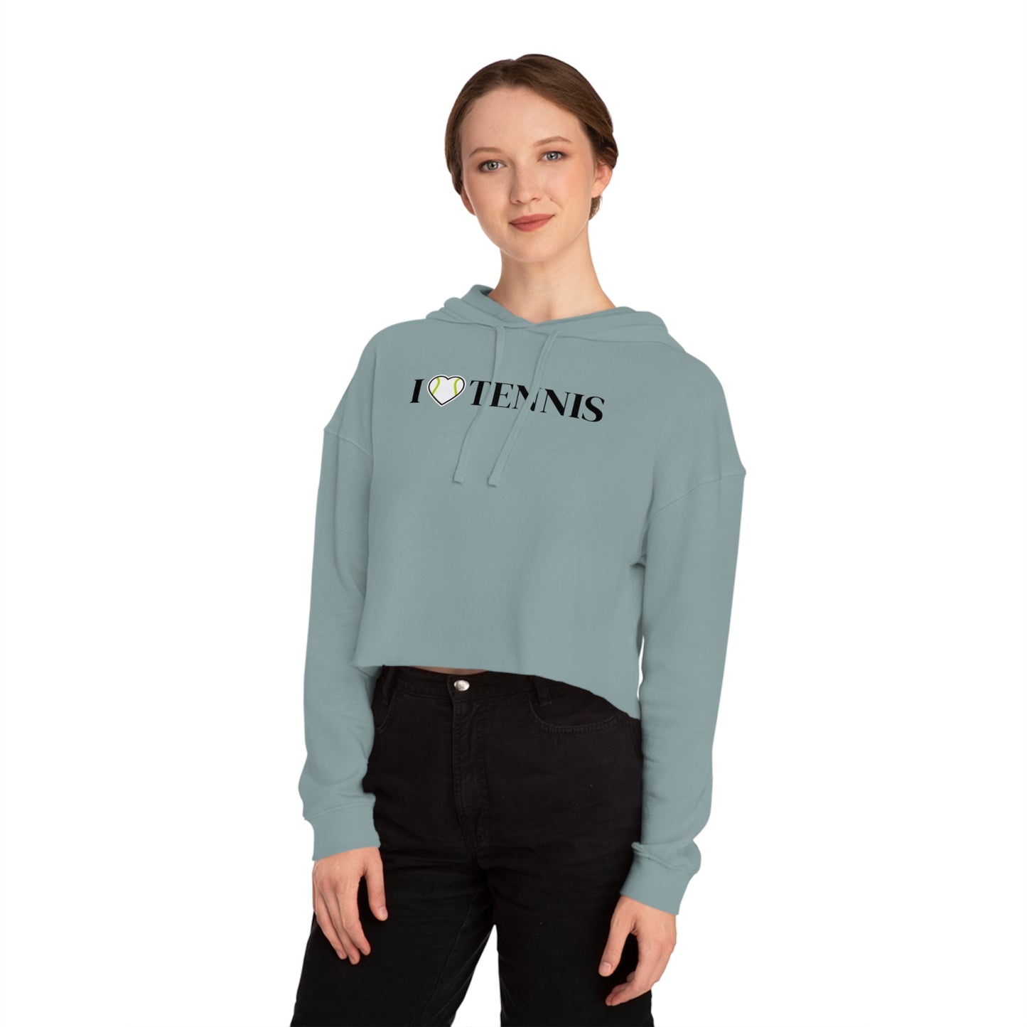 I Love Tennis Womens Cropped Hooded Sweatshirt