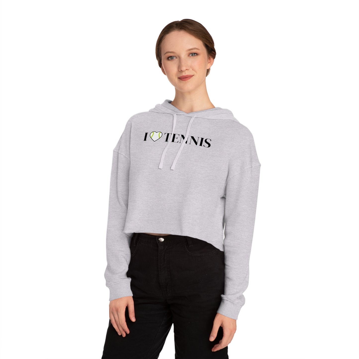 I Love Tennis Womens Cropped Hooded Sweatshirt